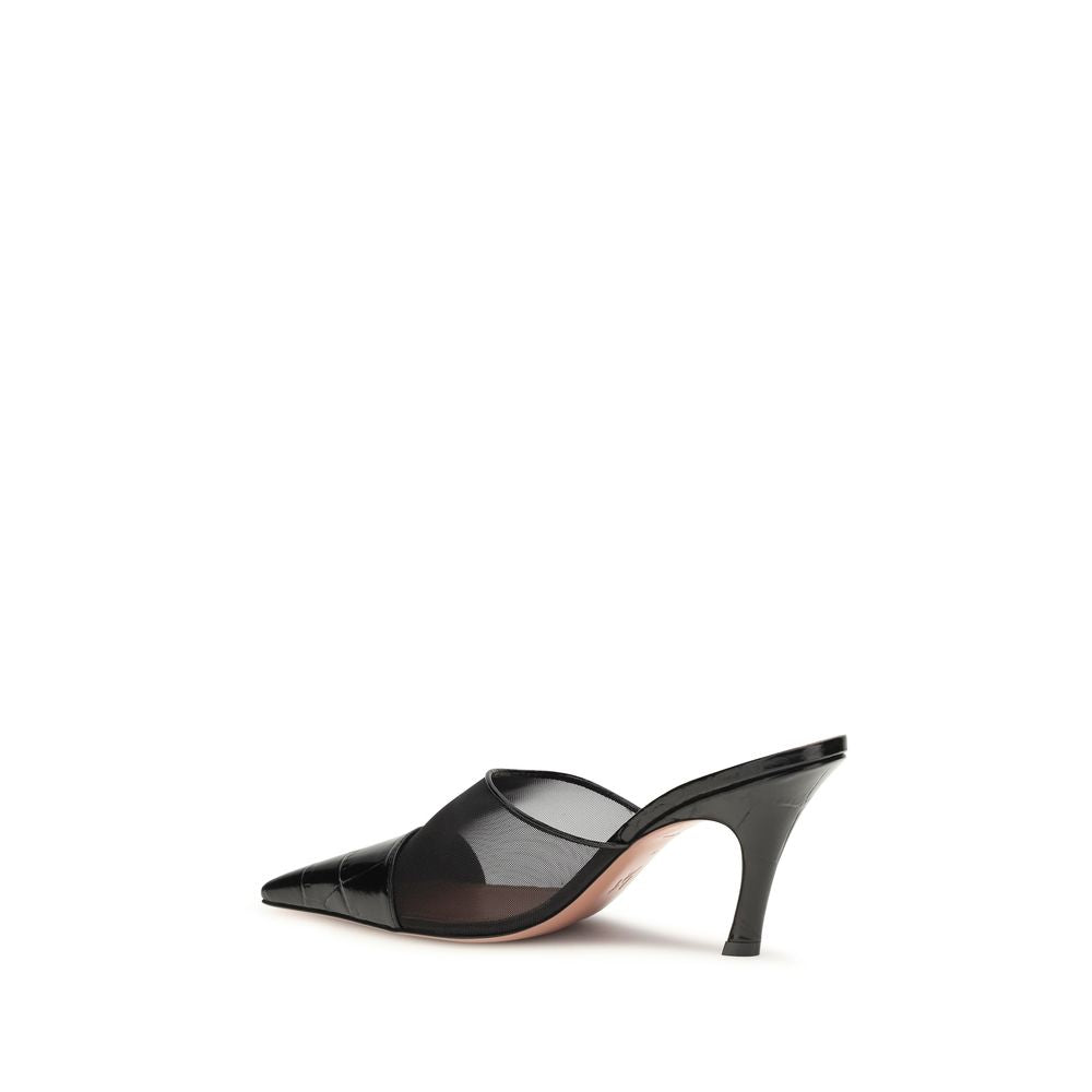 Amina Muaddi Black Calf Leather Bos Taurus Mules