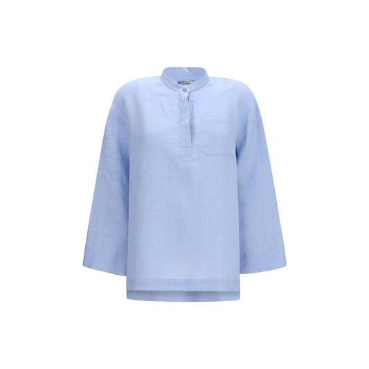 'S Max Mara Blue Linen Dress Shirt