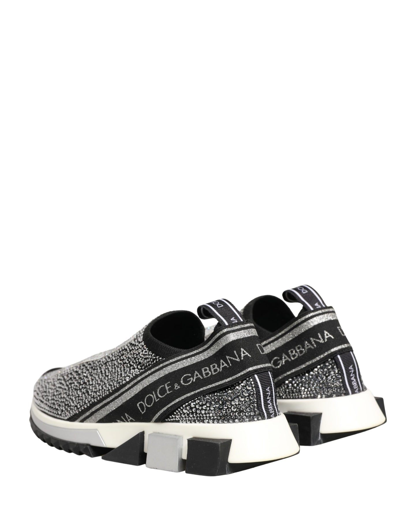Dolce & Gabbana Silver Crystal Logo Slip On Sorrento Sneakers Shoes