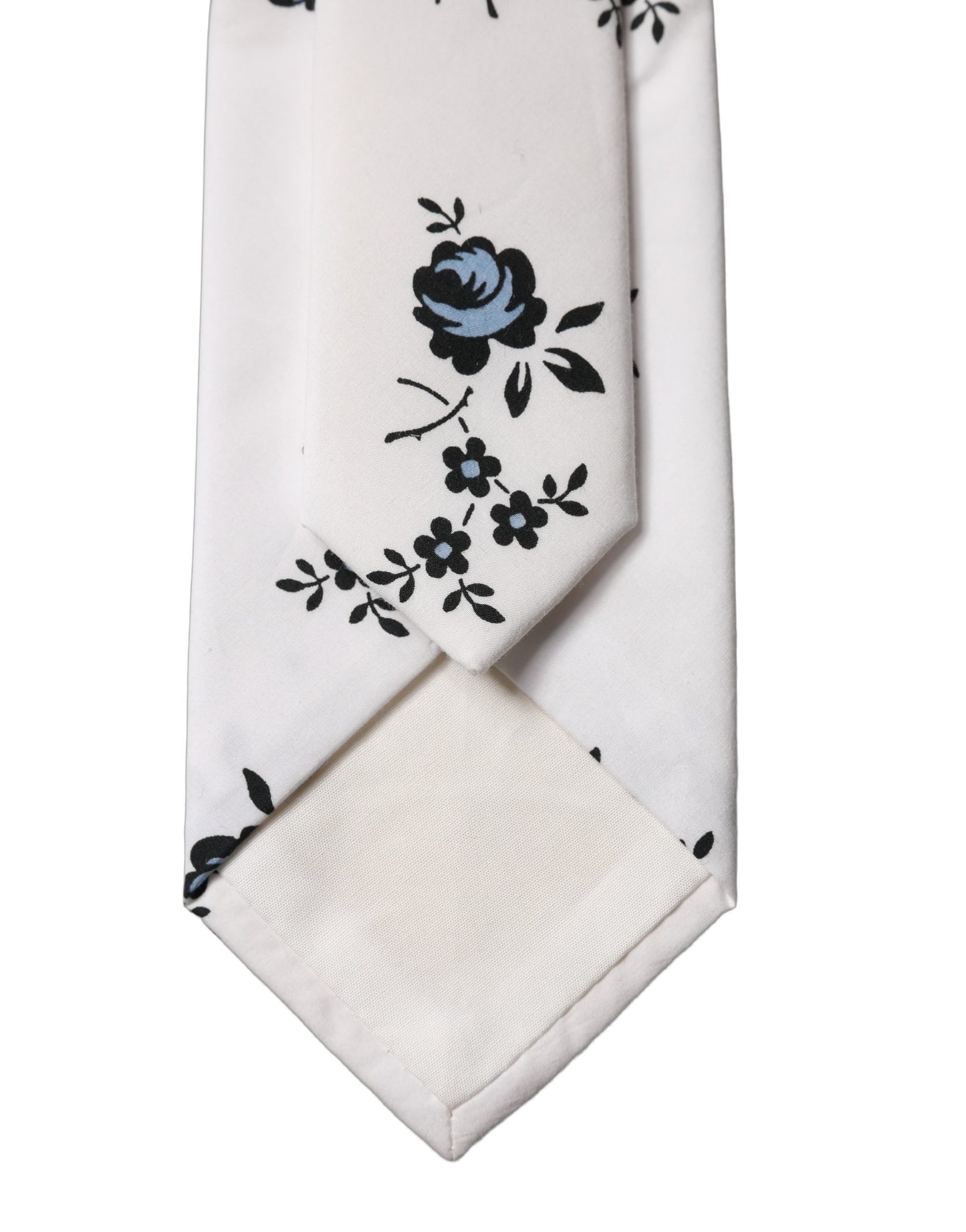 Dolce & Gabbana White Floral Fantasy Cotton Adjustable Men Necktie Tie