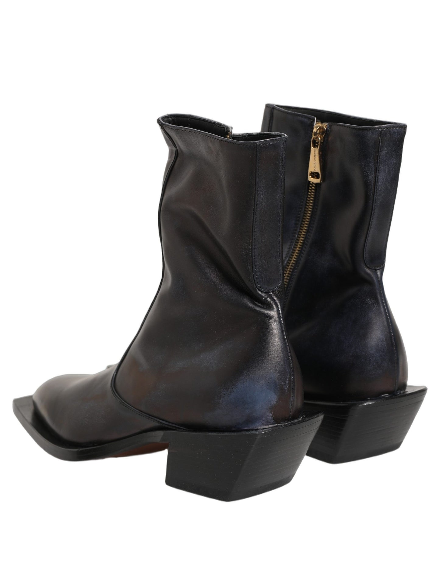 Dolce & Gabbana Black Leather Shiny Tex Mid Calf Boots Shoes