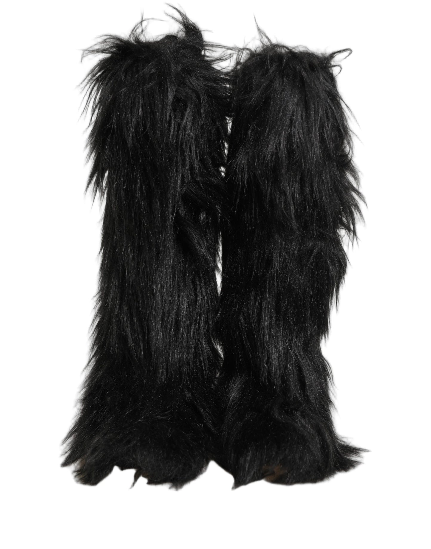 Dolce & Gabbana Black Faux Fur Mid Calf Winter Boots Shoes