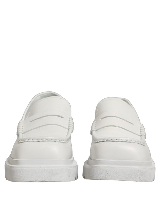 Dolce & Gabbana White Leather Chunky Sole Slip On Derby Shoes