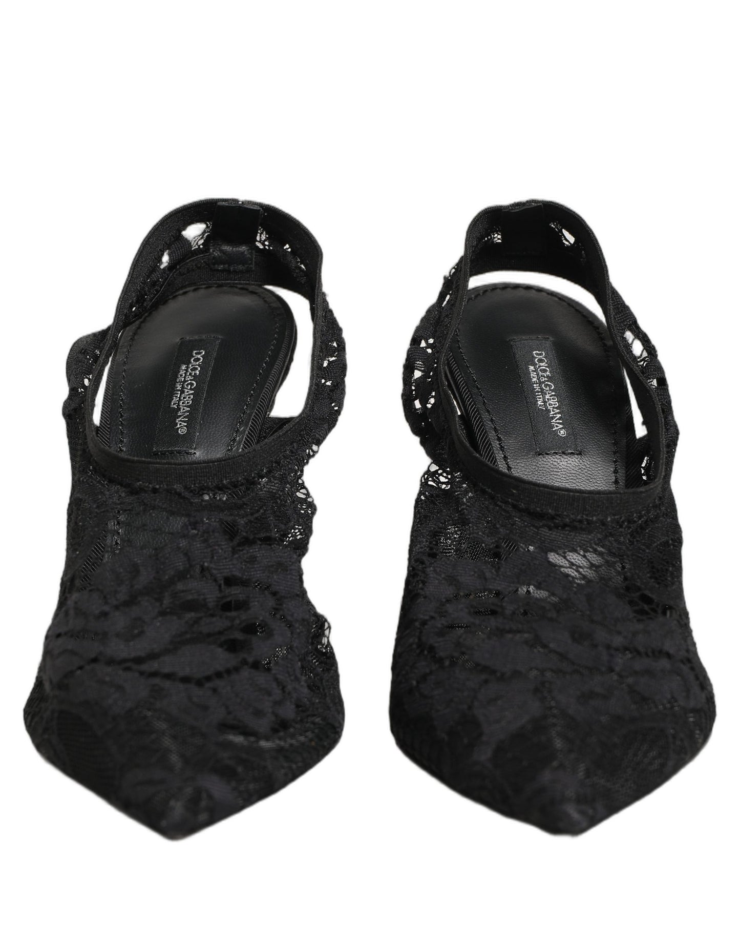 Dolce & Gabbana Black Lace Pointed Toe Slingback Pumps Shoes