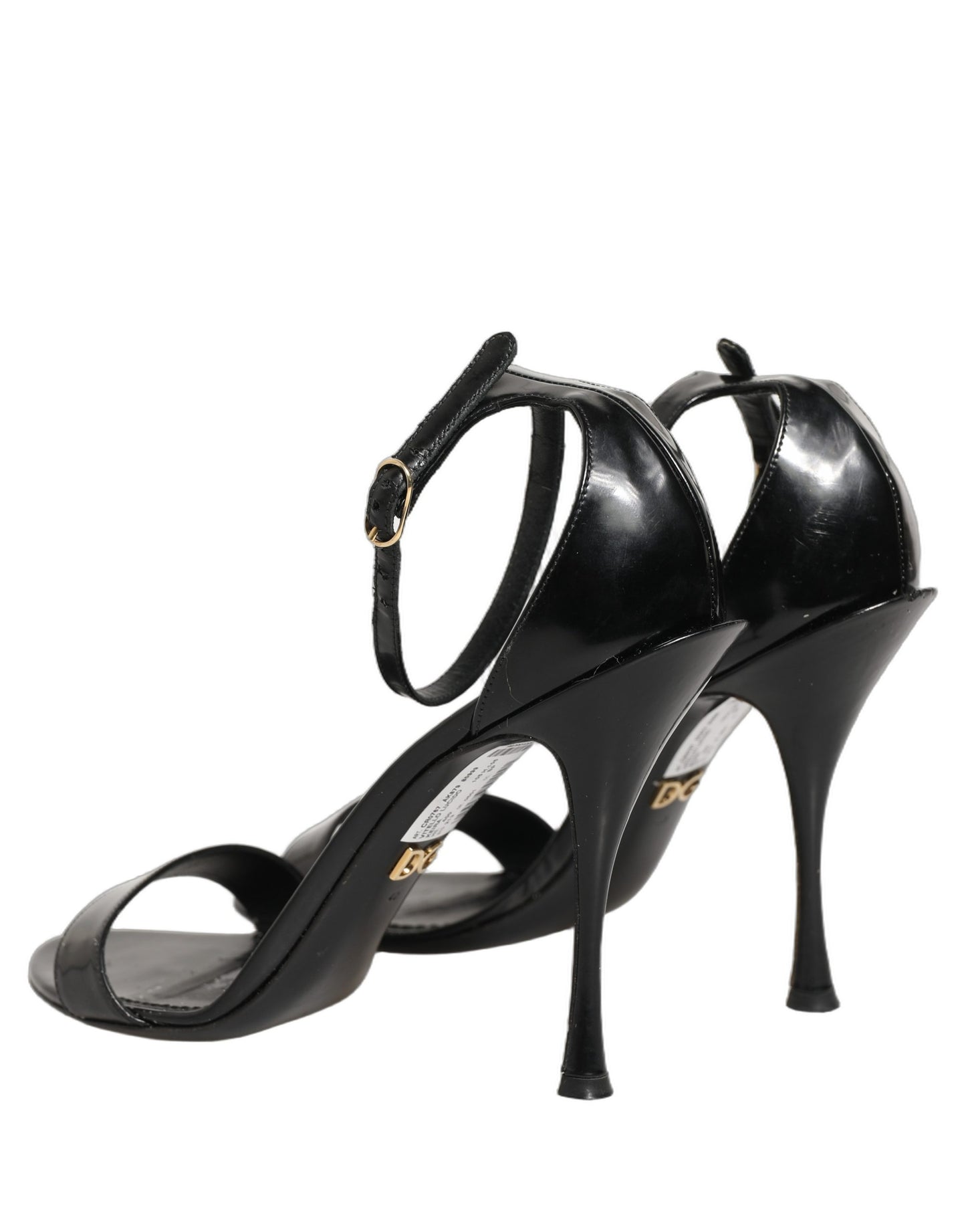 Dolce & Gabbana Black Leather Ankle Strap Heels Sandals Shoes