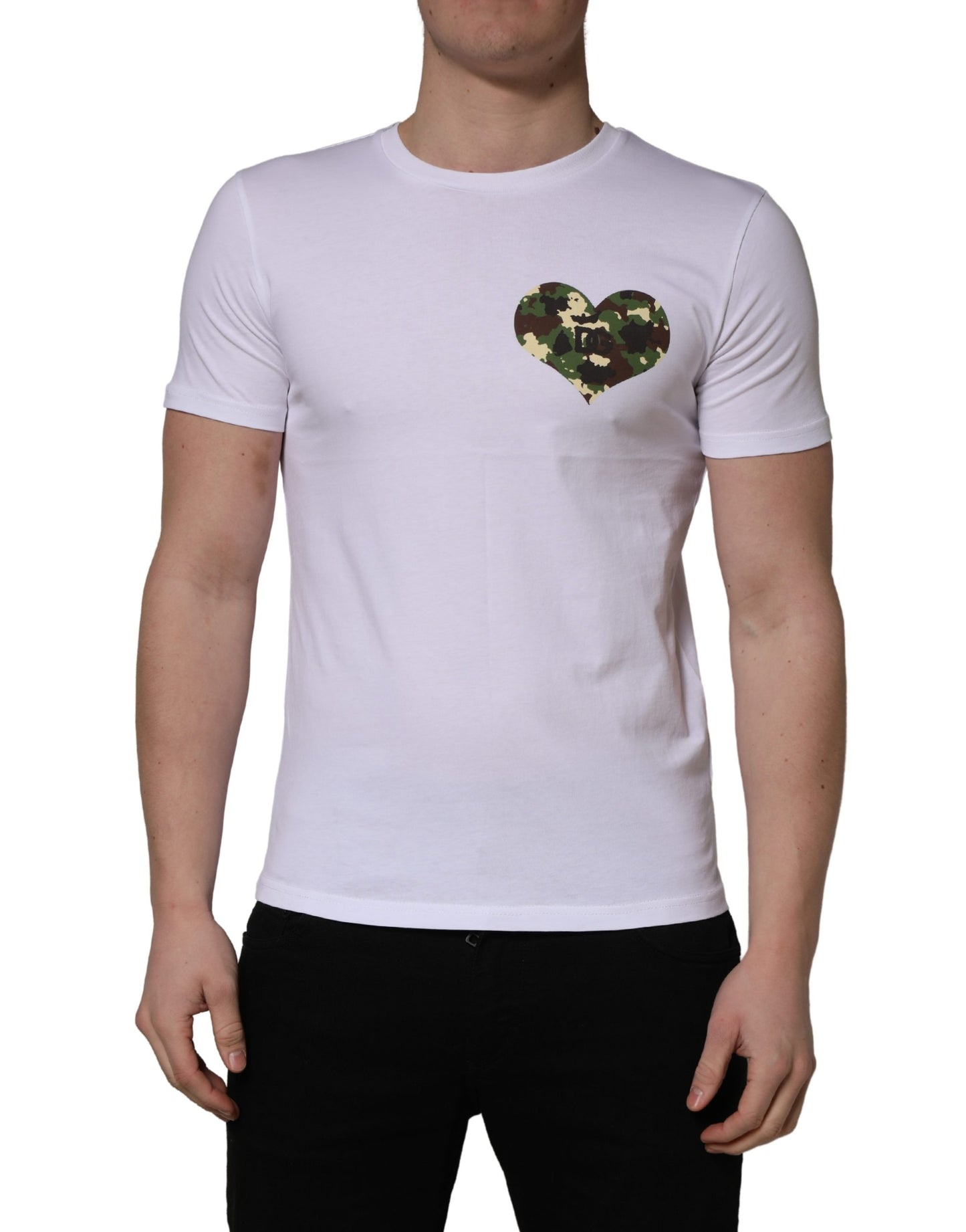 Dolce & Gabbana White Heart Shaped Camouflage Patch Men T-shirt