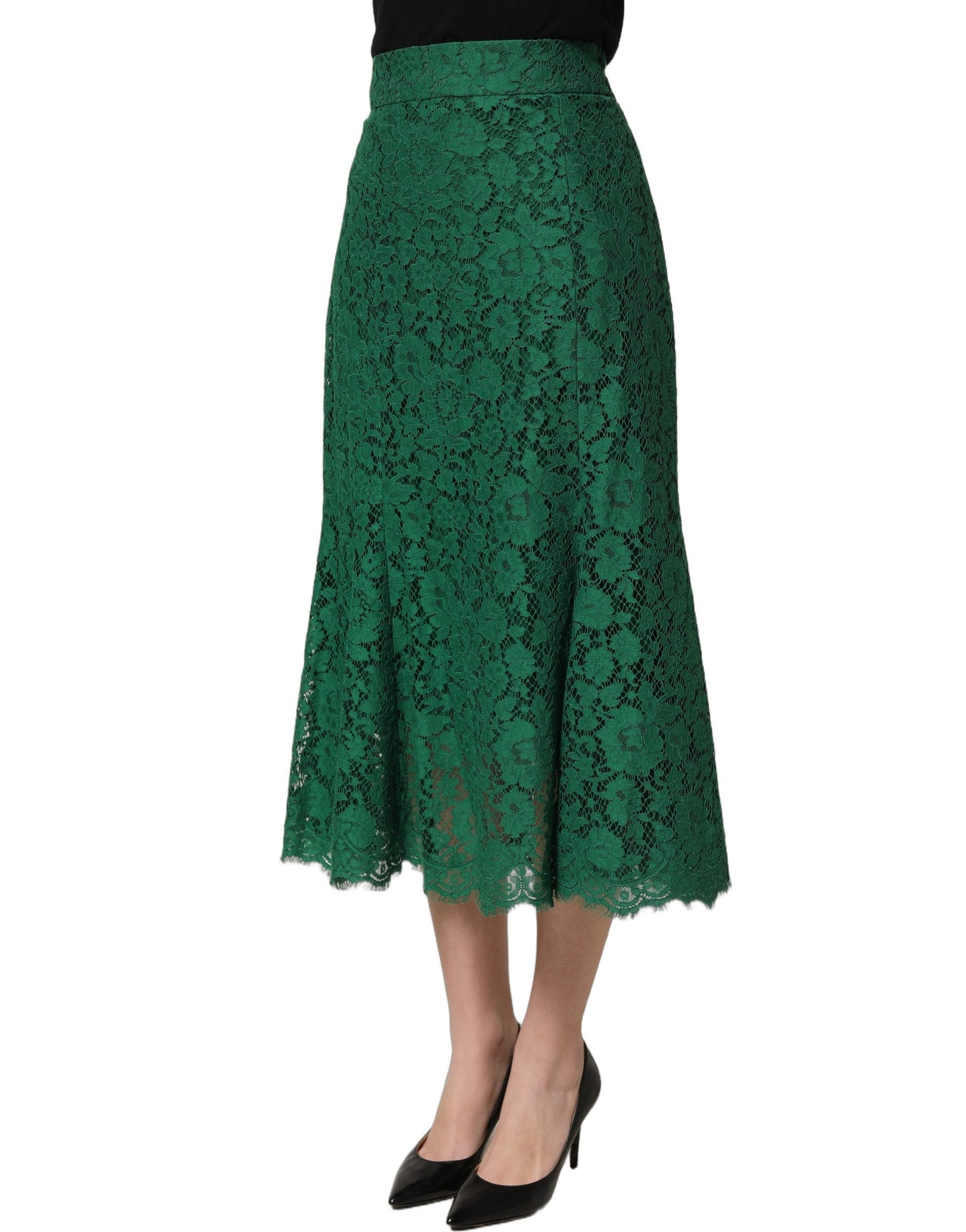 Dolce & Gabbana Green Lace High Waist Mermaid Midi Skirt