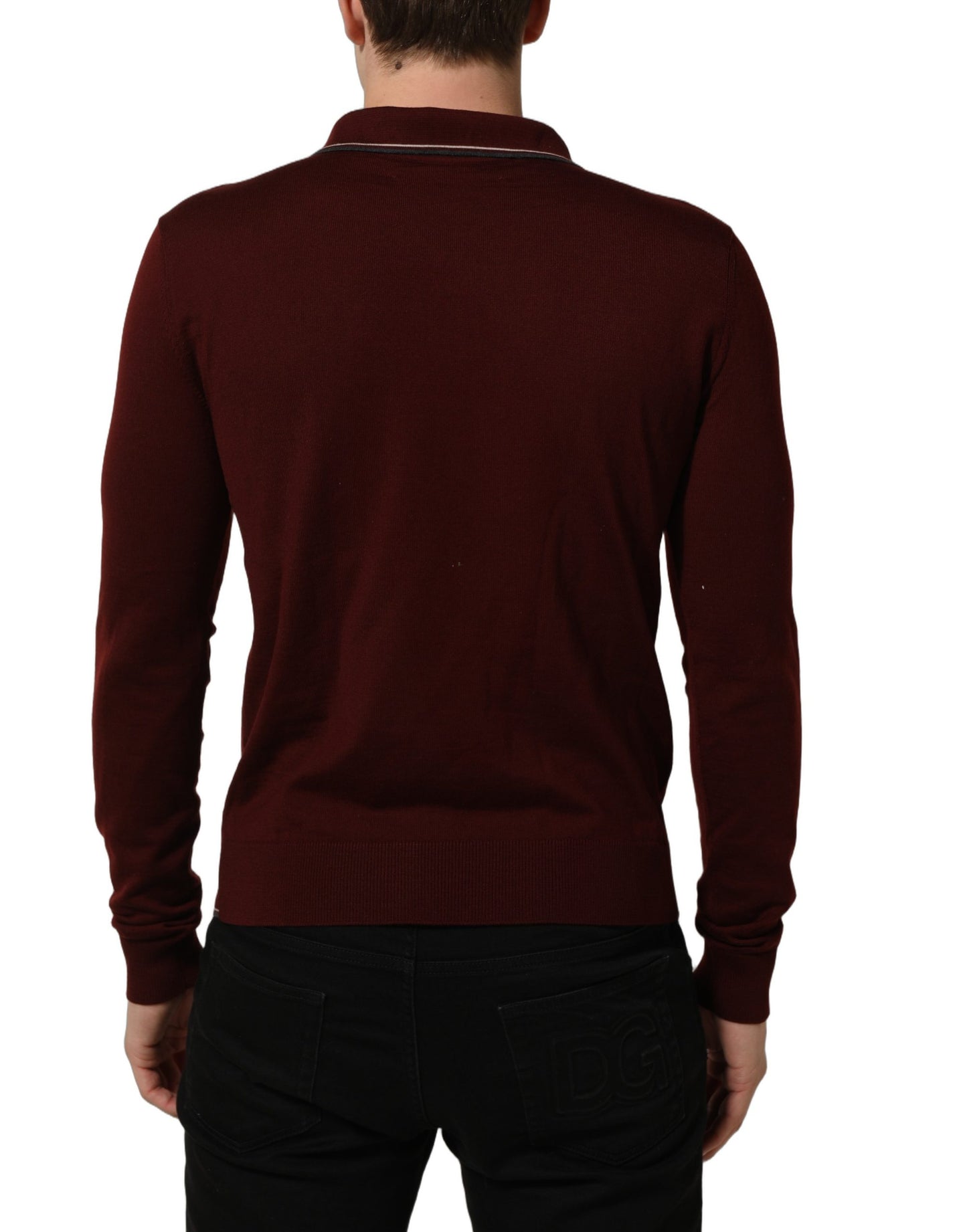 Dolce & Gabbana Burgundy Wool Knit Henley Pullover Sweater
