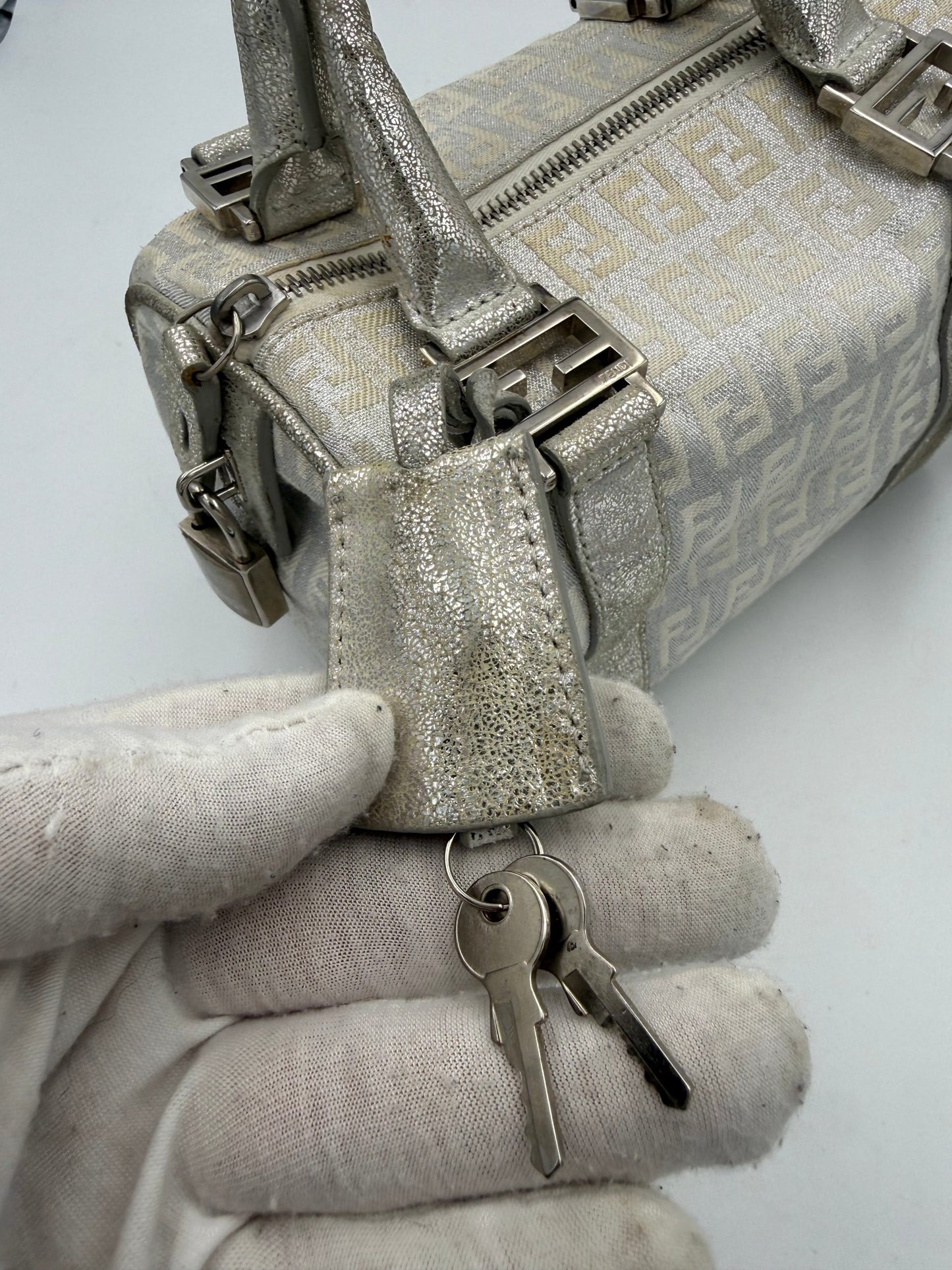 Fendi FENDI Mini Bauletto FF Zucchino Laminated Handbag
