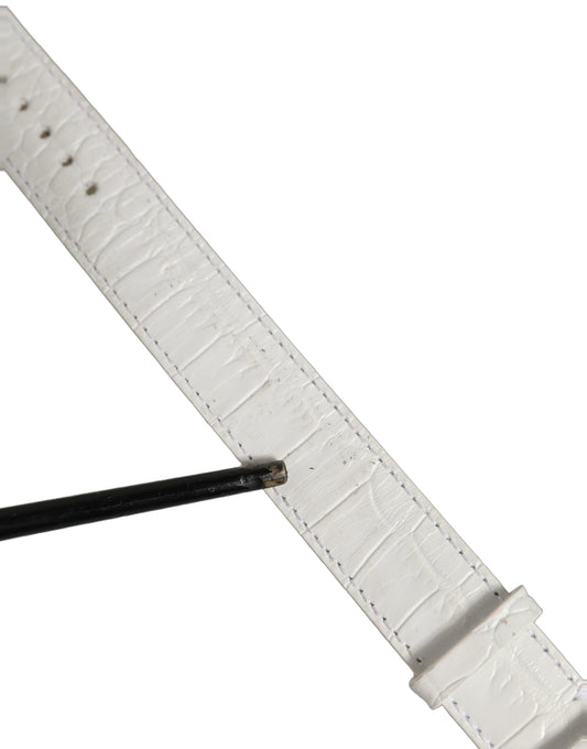 Dolce & Gabbana White Embossed Leather Gold Buckle Belt Strap Bracelet