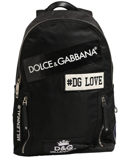 Dolce & Gabbana Men Black #DG LOVE Logo Patches Nylon Backpack Bag