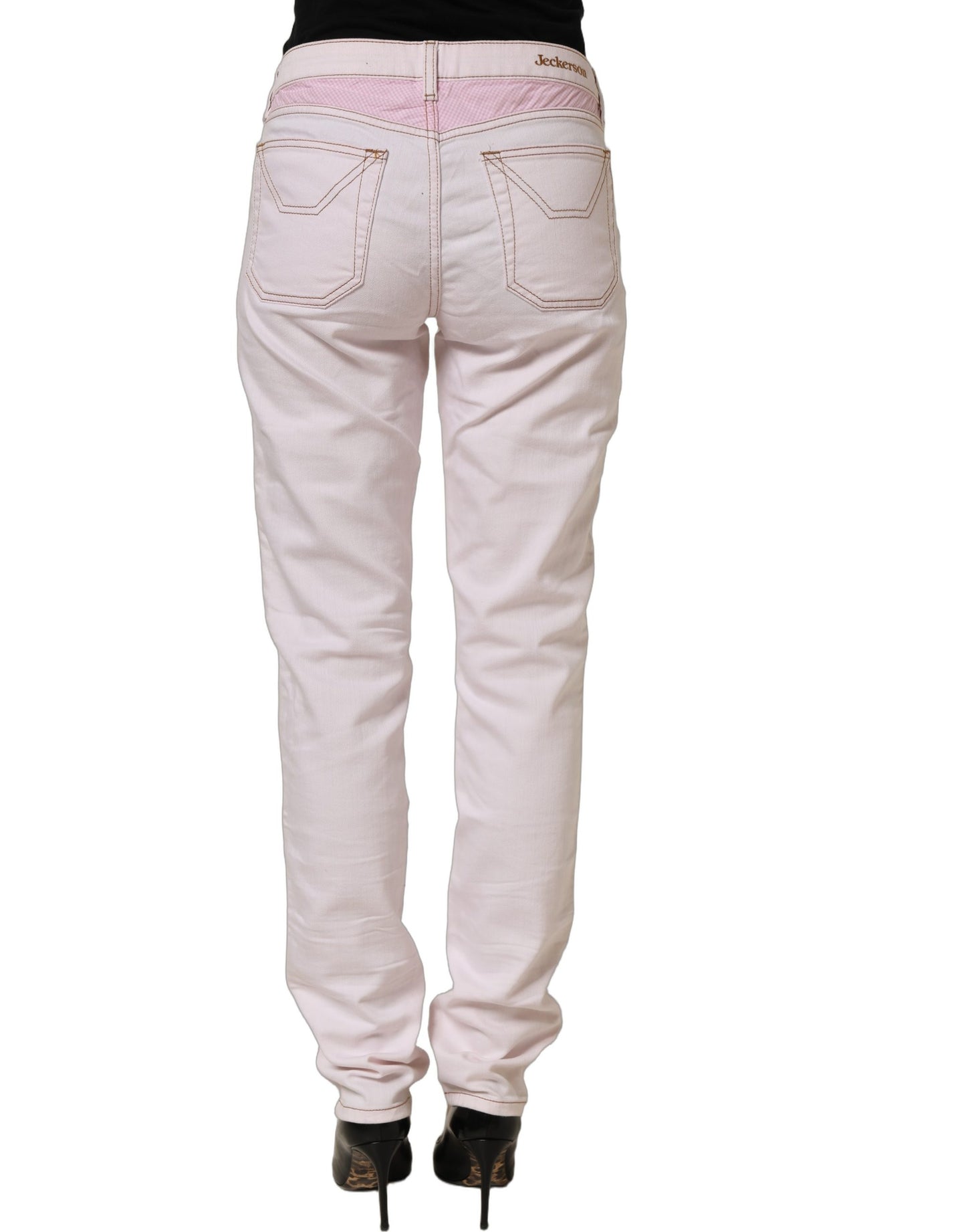 Jeckerson Light Pink Cotton Mid Waist Denim Trouser Jeans
