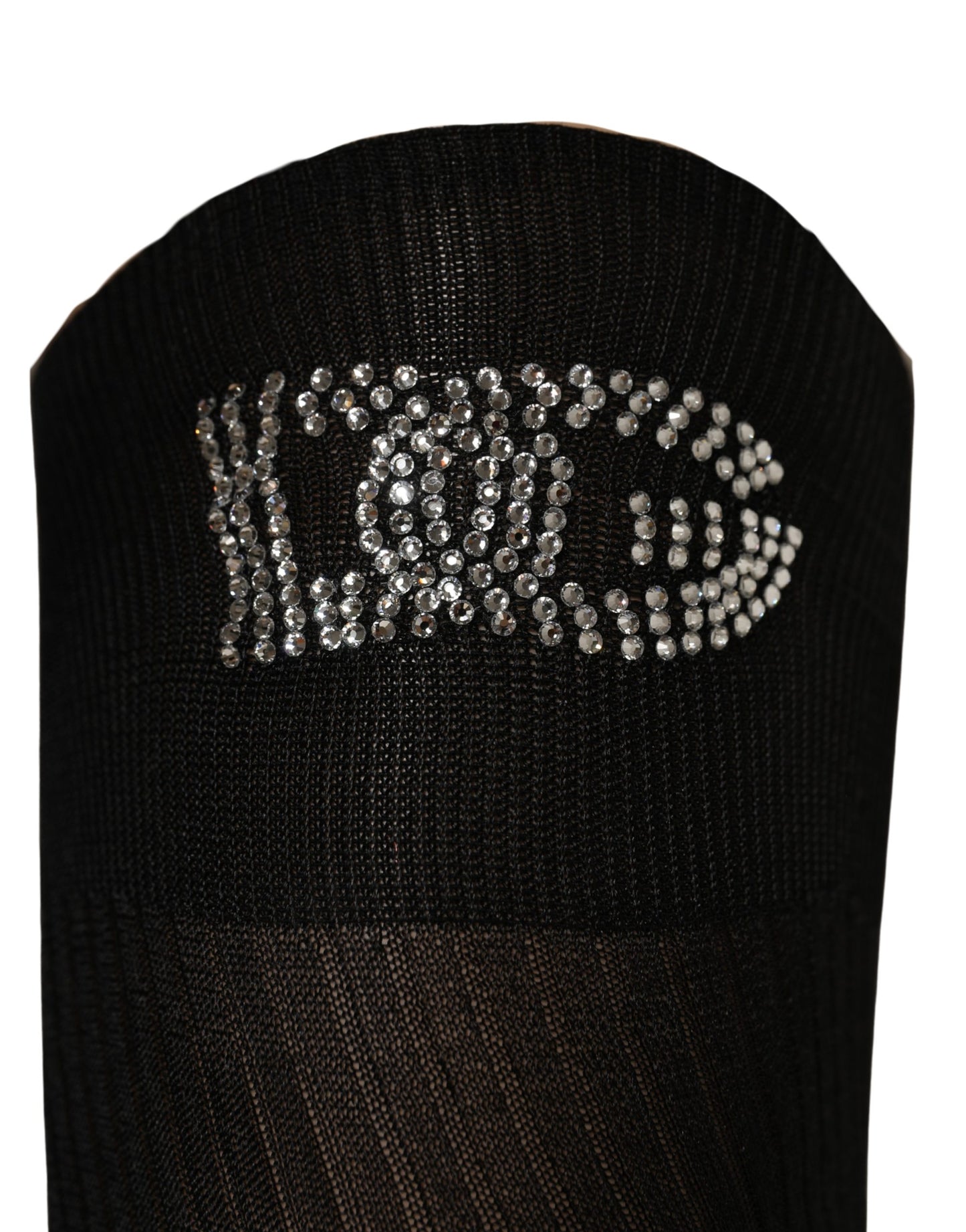 Dolce & Gabbana Black DG Logo Rhinestones Stretch Thigh High Socks