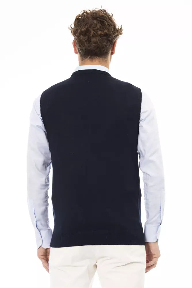 Alpha Studio Blue Viscose Men's V-neck Vest