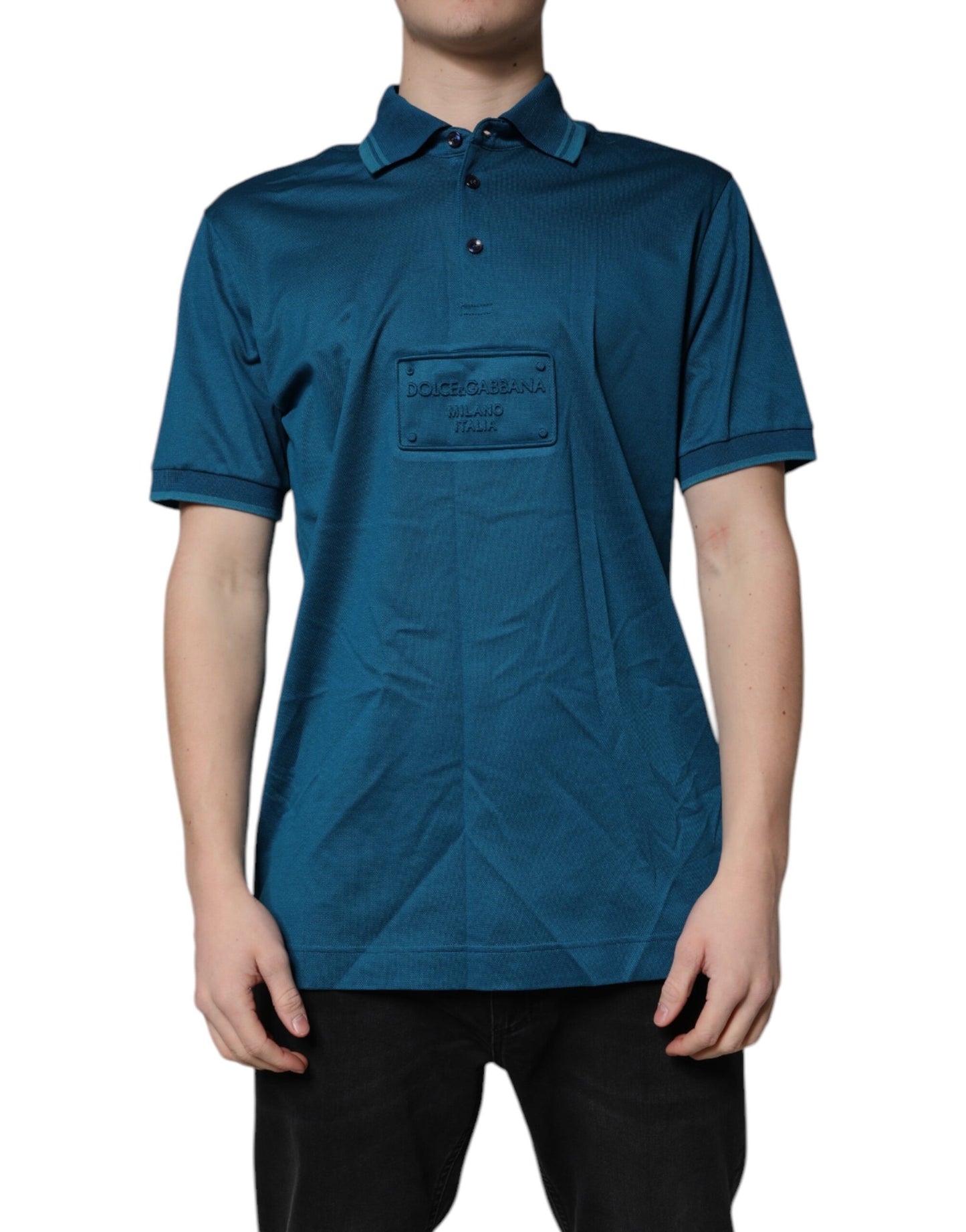 Dolce & Gabbana Blue Logo Cotton Men Polo Shirt T-shirt