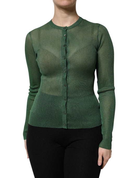 Dolce & Gabbana Green Polyester Long Sleeves Cardigan Sweater