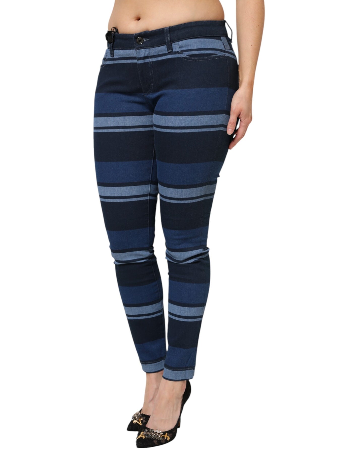 Dolce & Gabbana Blue Striped Cotton Stretch Denim Jeans