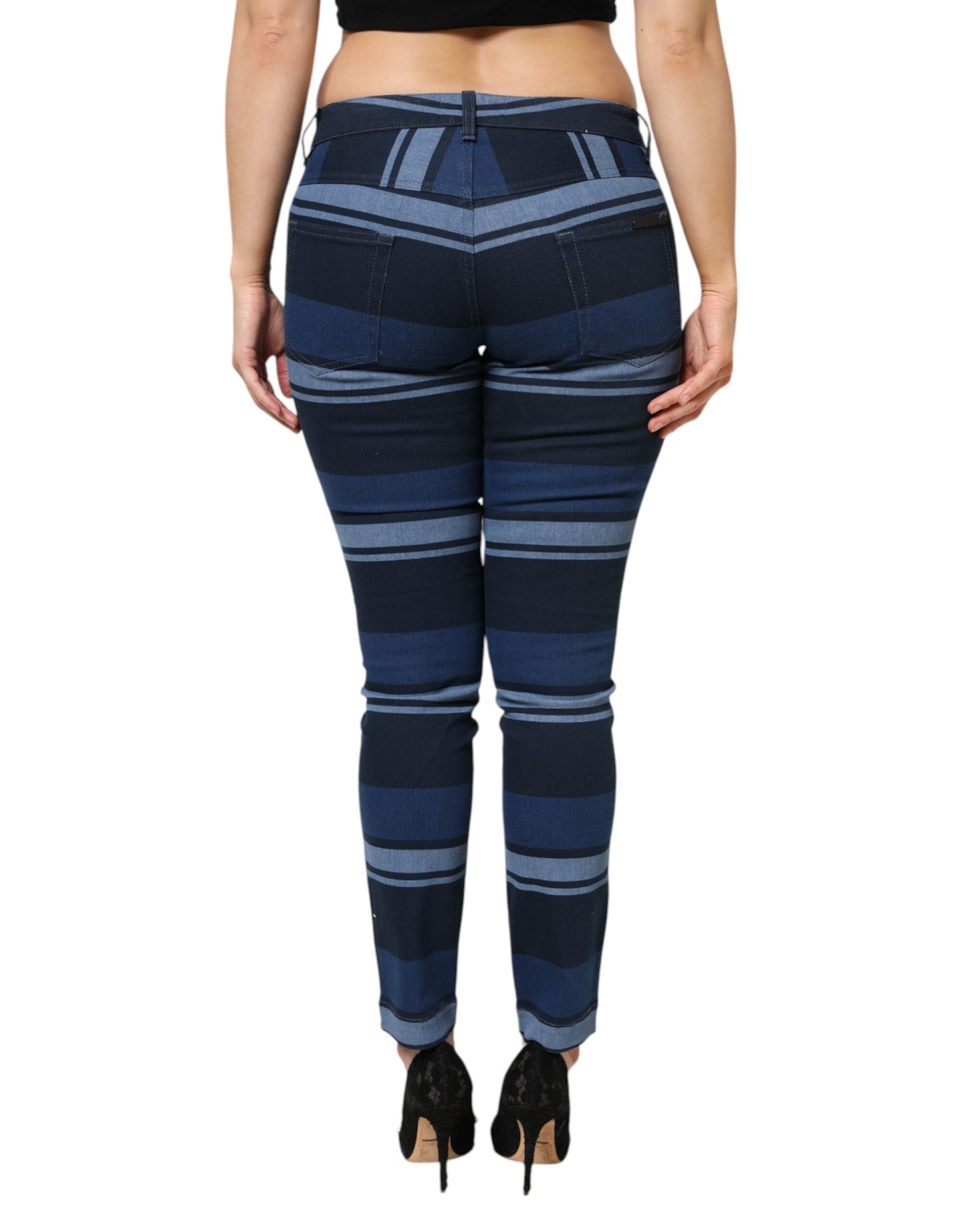 Dolce & Gabbana Blue Striped Cotton Stretch Denim Jeans