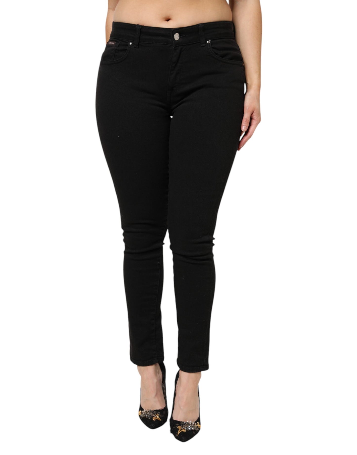 Dolce & Gabbana Black Cotton Mid Waist Denim Jeans