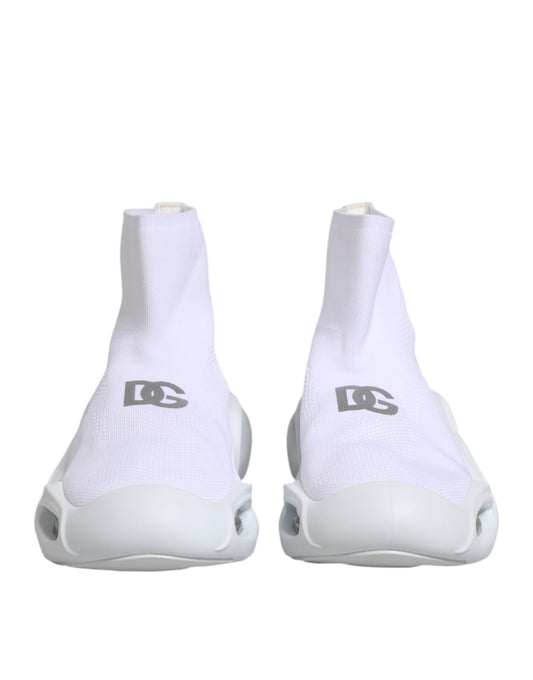Dolce & Gabbana White Silver Slip On Wave Socks Sneakers Shoes