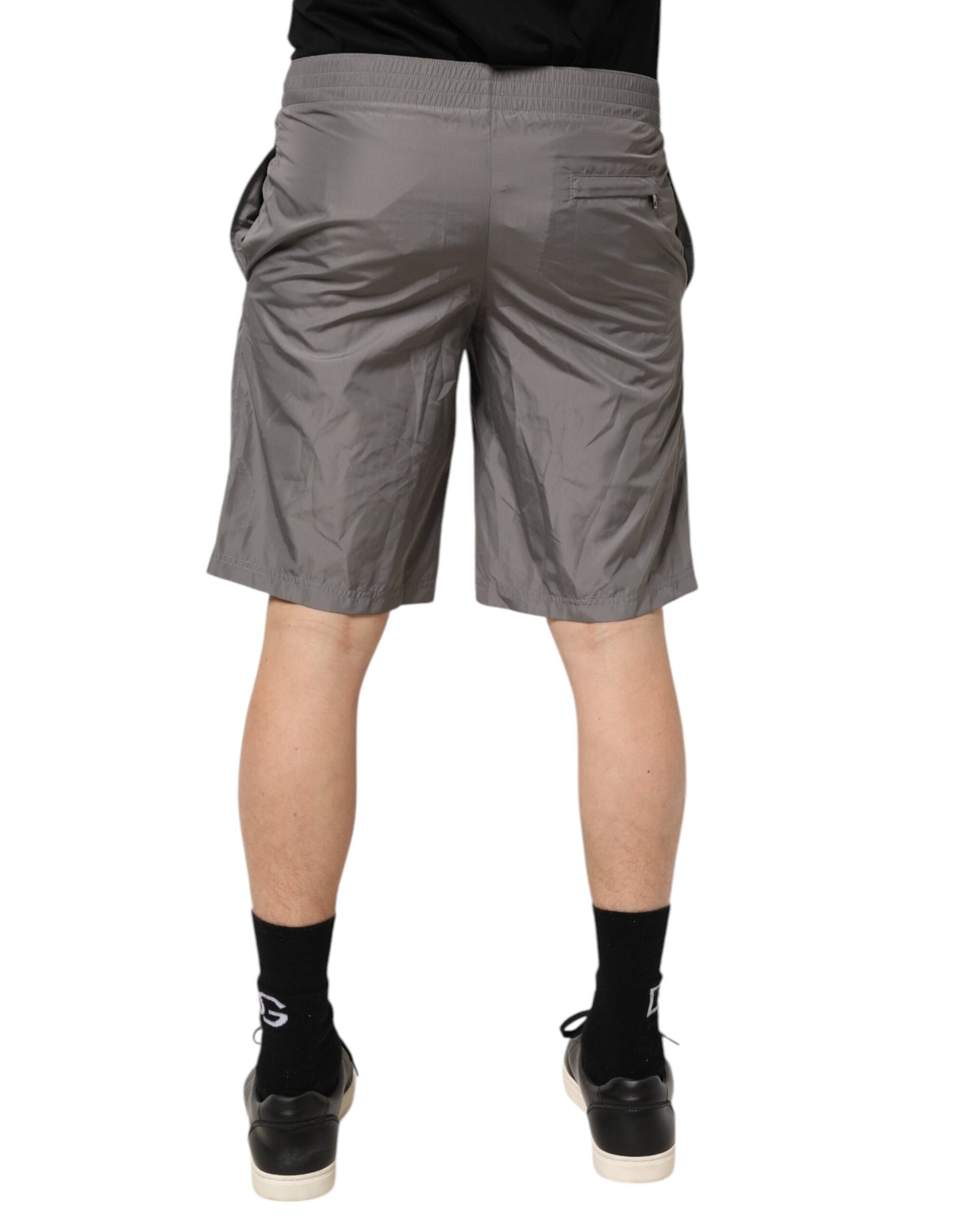 Dolce & Gabbana Light Gray Nylon Elastic Waist Shorts Swimwear