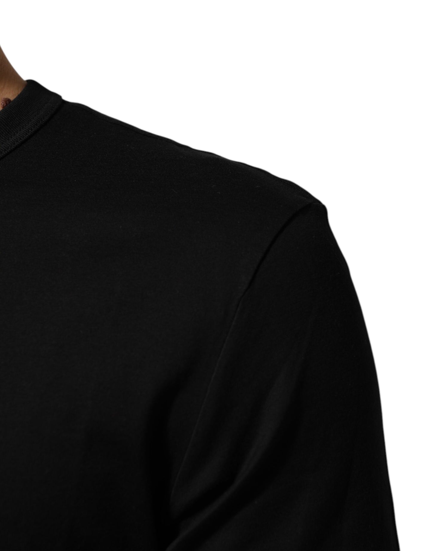 Dolce & Gabbana Black Cotton Velvet Logo Print Men T-shirt