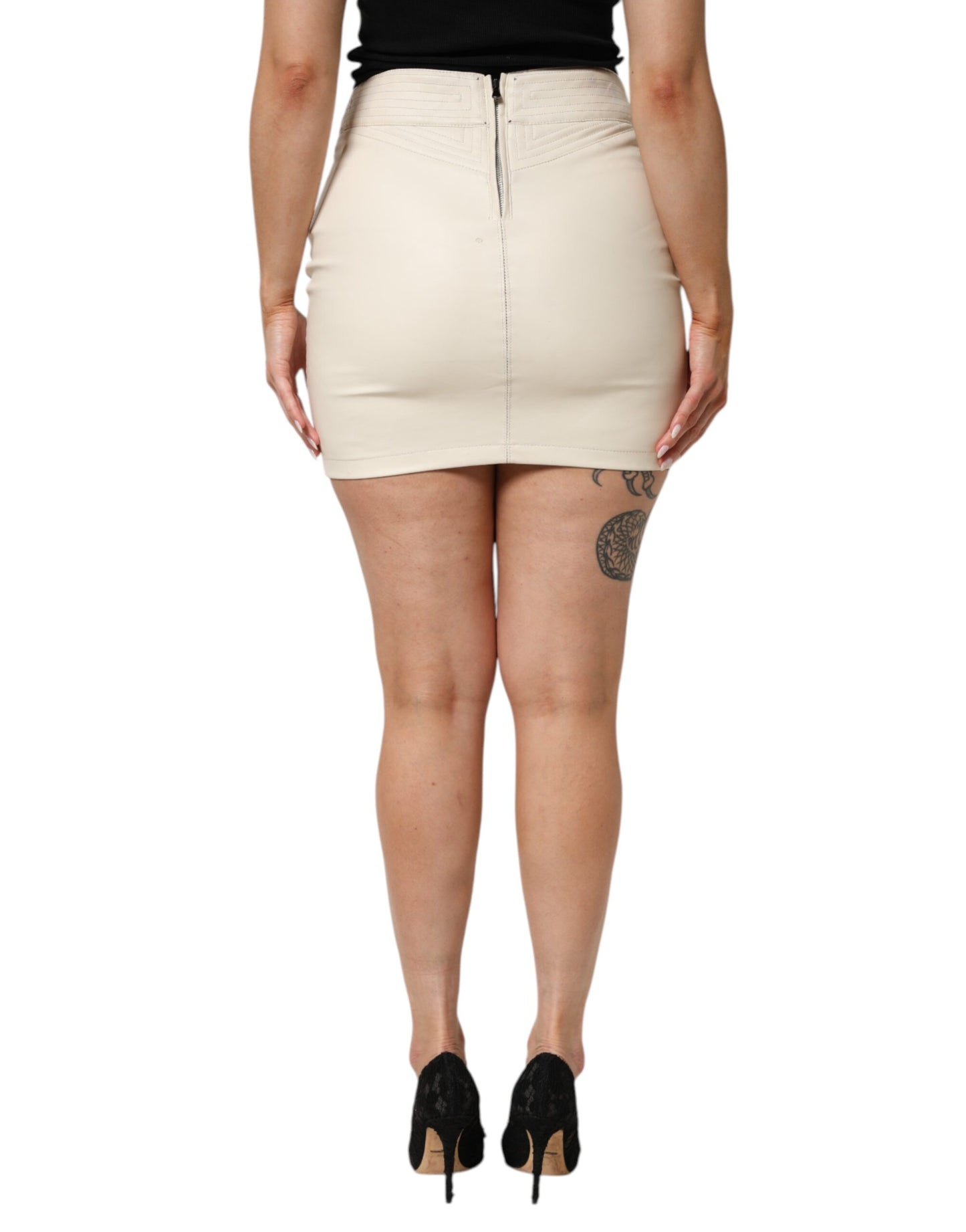 Guess Beige Faux Leather Quilted Mini High Waist Women  Skirt