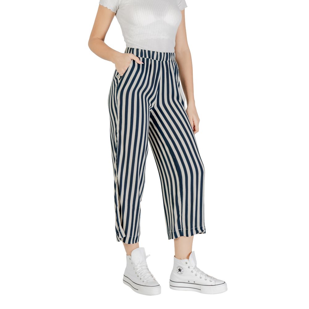ICHI Blue Viscose Cropped Pants