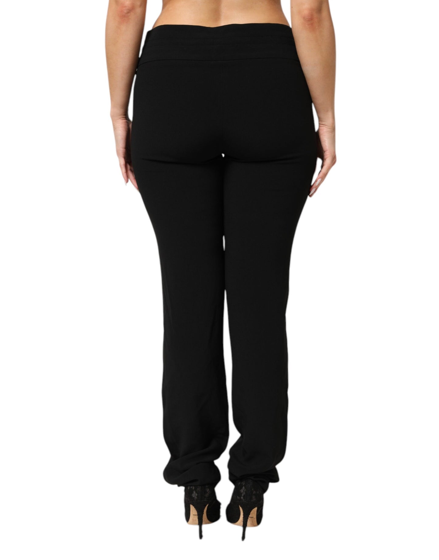 Exte Black Viscose Acetate Blend Straight Leg High Waist Pants