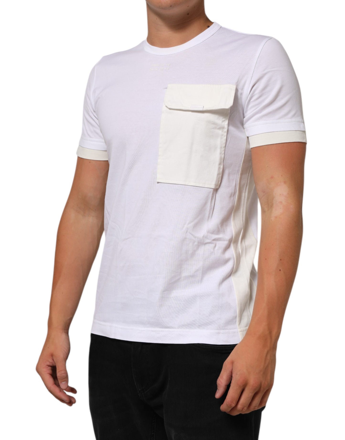 Dolce & Gabbana White Cotton Pocket Crew Neck Men Tee T-shirt