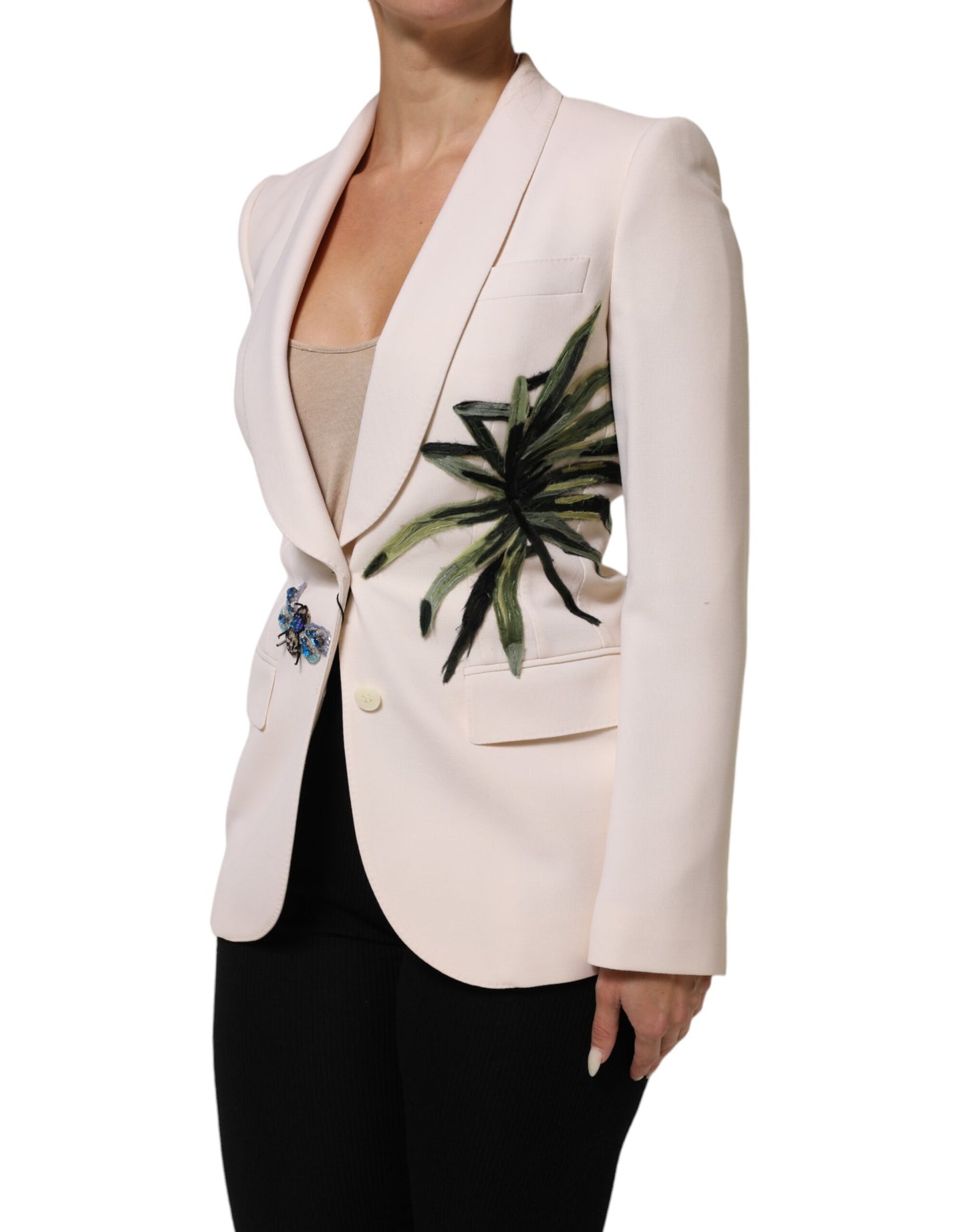 Dolce & Gabbana Beige Embroidered Single Breasted Jacket