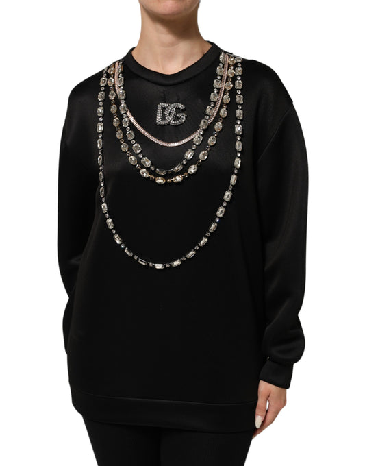 Dolce & Gabbana Black Crystal DG Necklace Sweatshirt Sweater