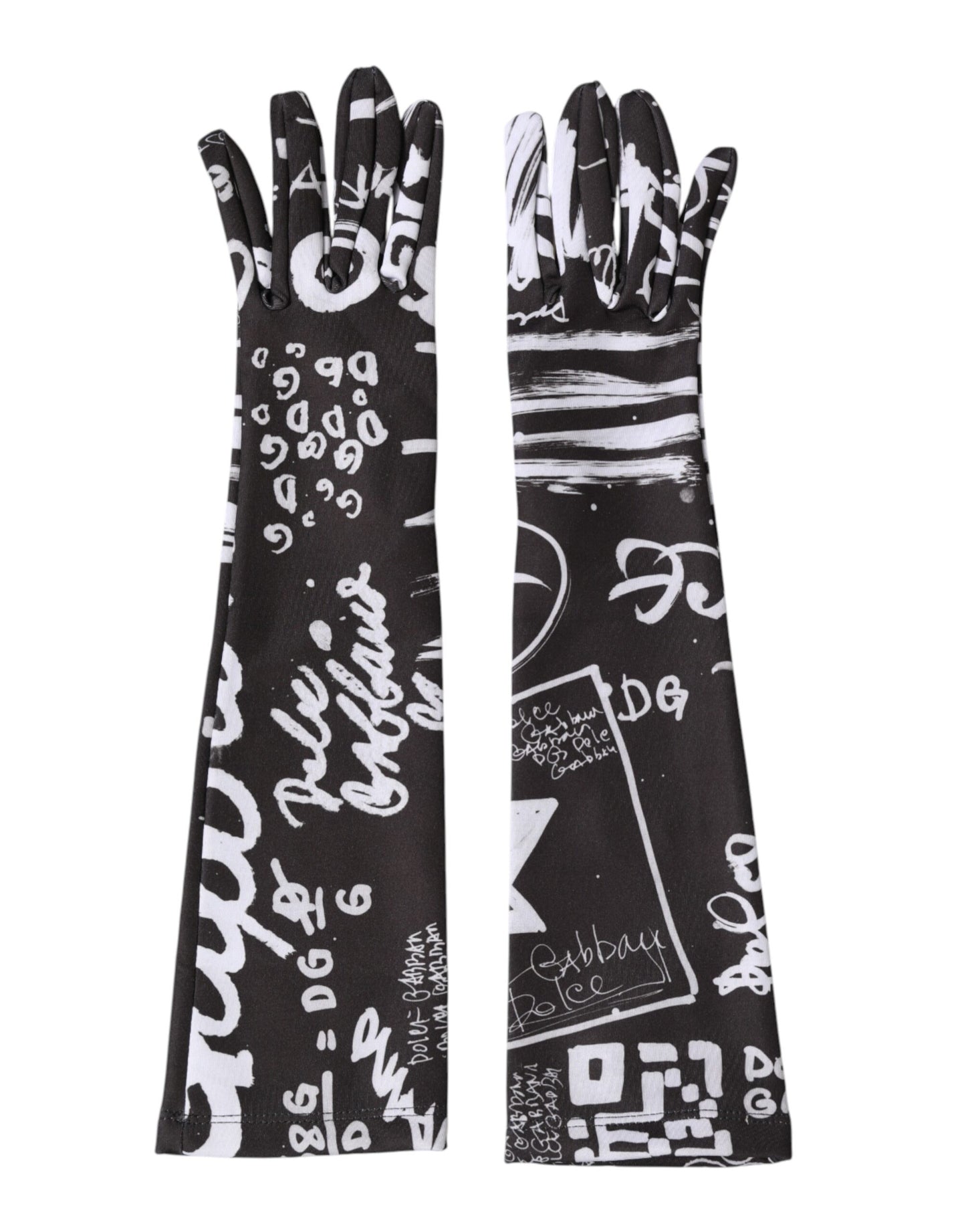 Dolce & Gabbana Black White DG Logo Elbow Length Mitten Gloves