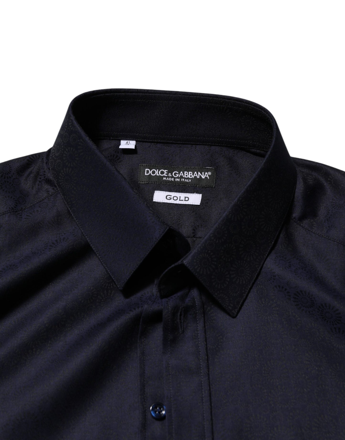 Dolce & Gabbana Blue Cotton Collared Long Sleeve GOLD Men Dress Shirt