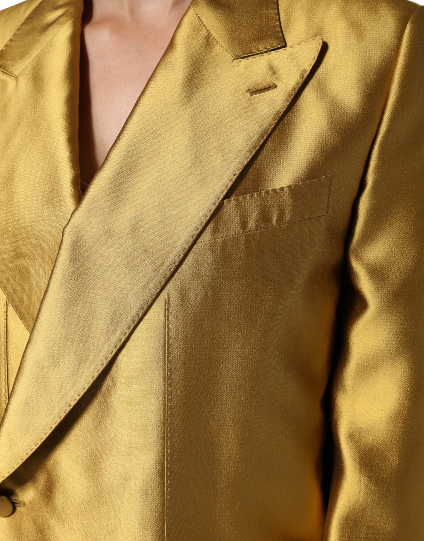 Dolce & Gabbana Gold Satin Long Sleeves Blazer Coat Jacket
