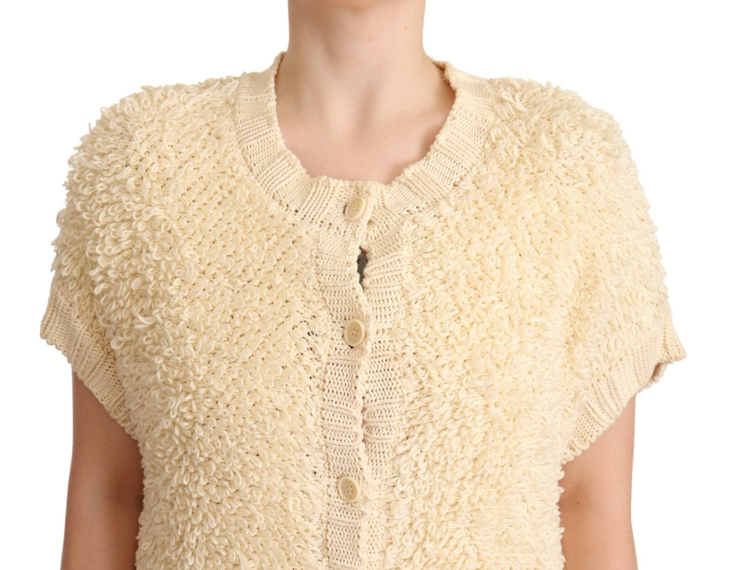 Philosophy Beige Black Short Sleeve Button Cardigan Sweater