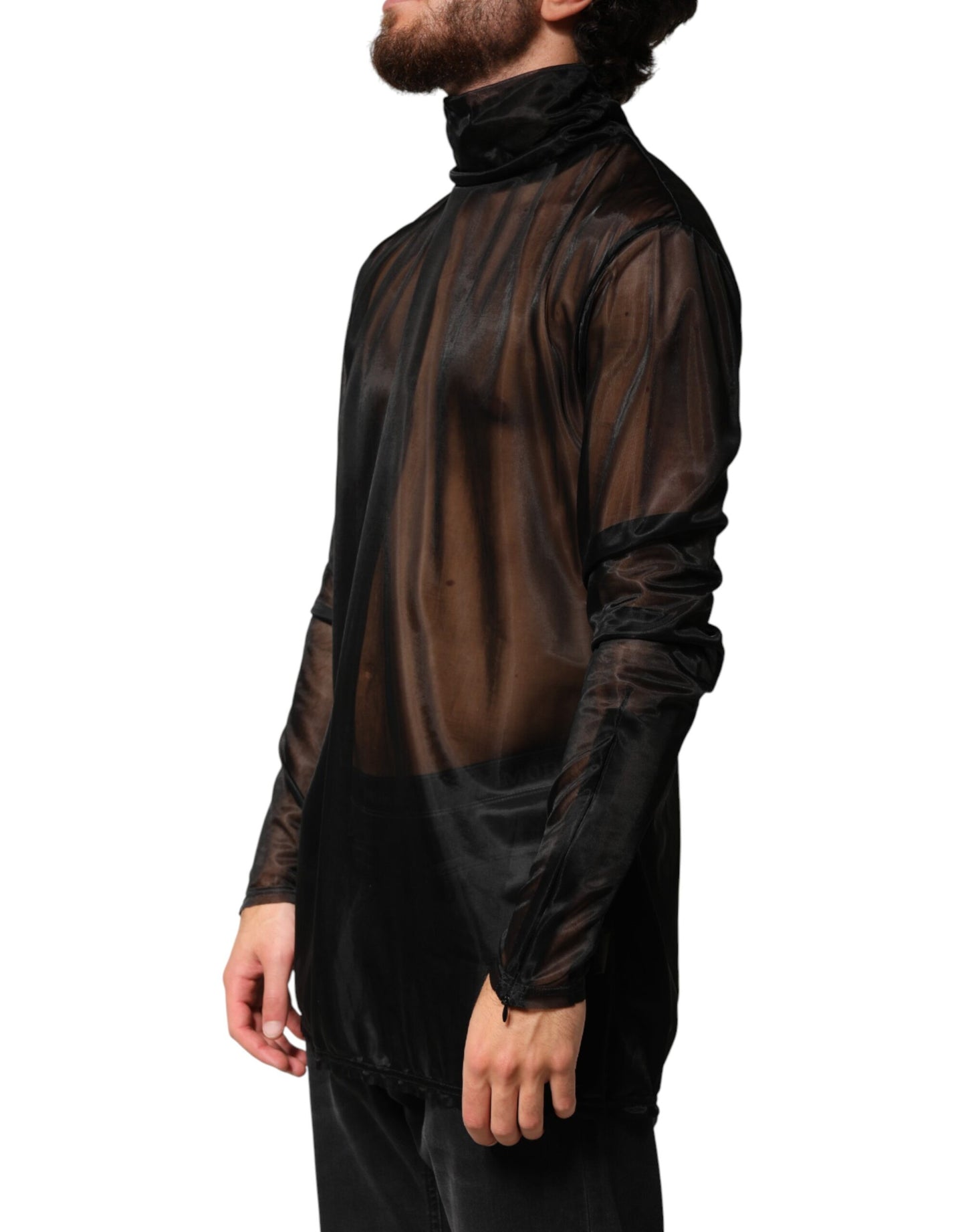 Dolce & Gabbana Black Sheer Long Sleeves Turtleneck Top