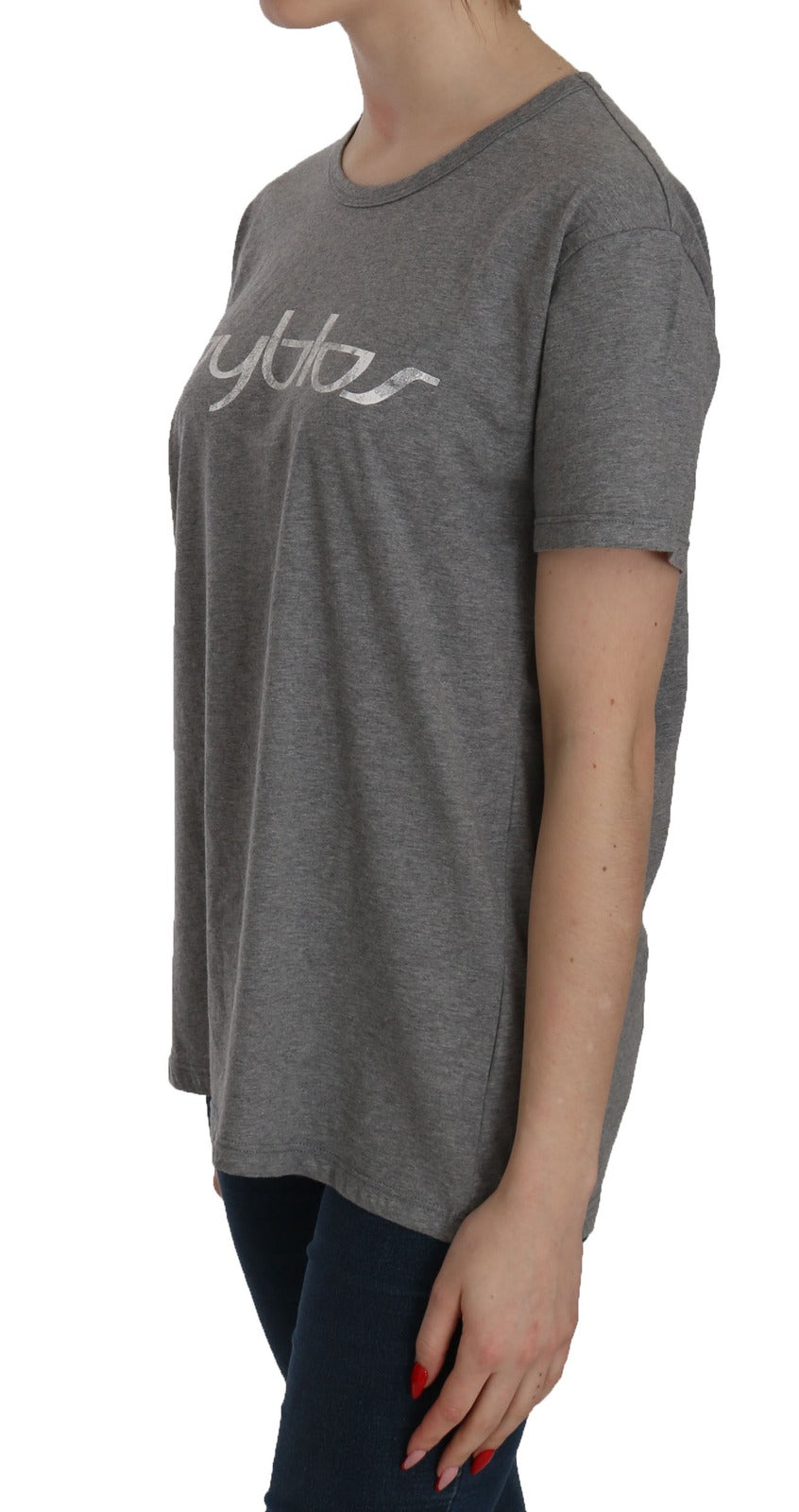 BYBLOS Cotton Grey Short Sleeve Round Neck Top T-shirt Blouse