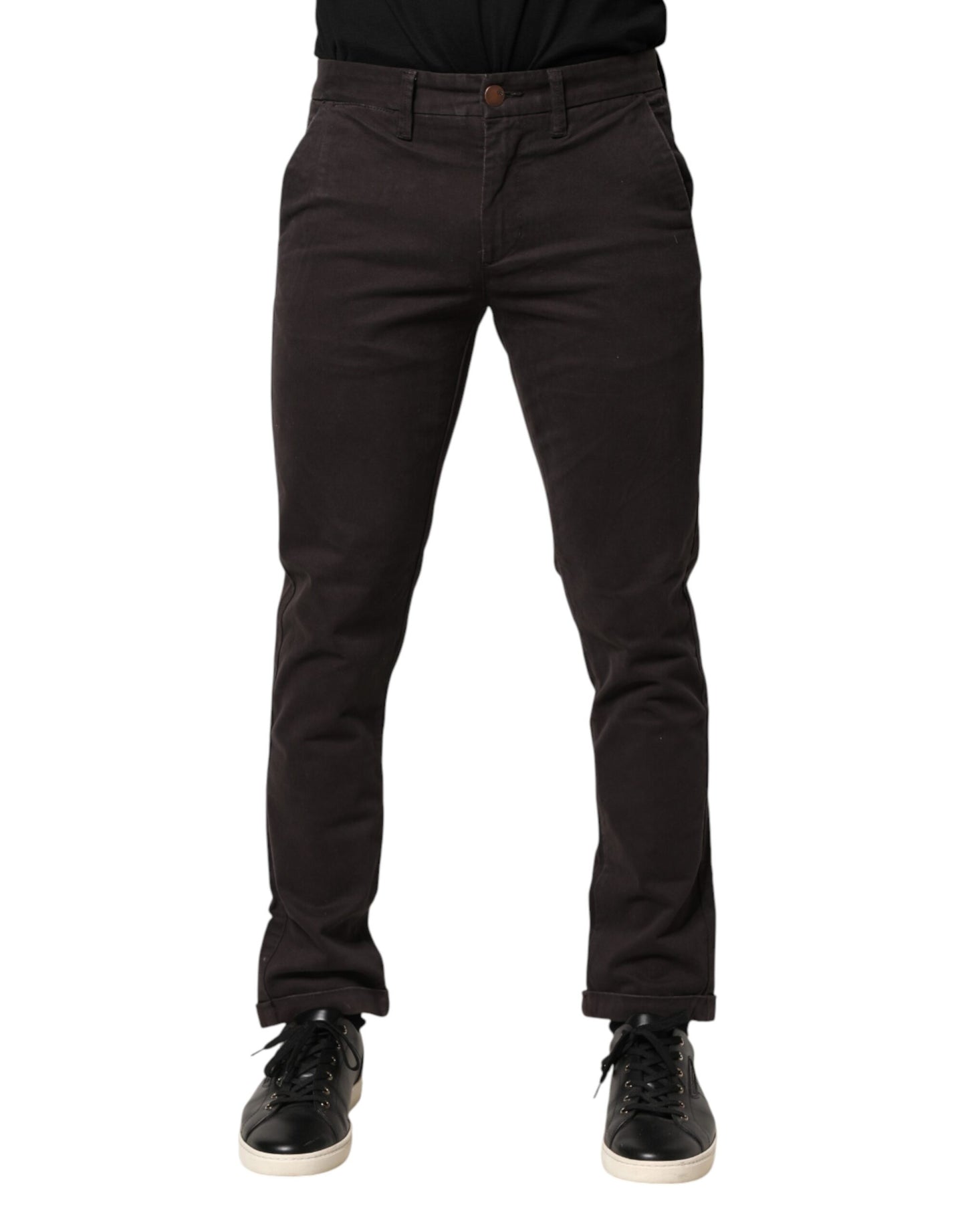 Sun68 Dark Brown Cotton Stretch Skinny Mid Waist Men Trouser Pants