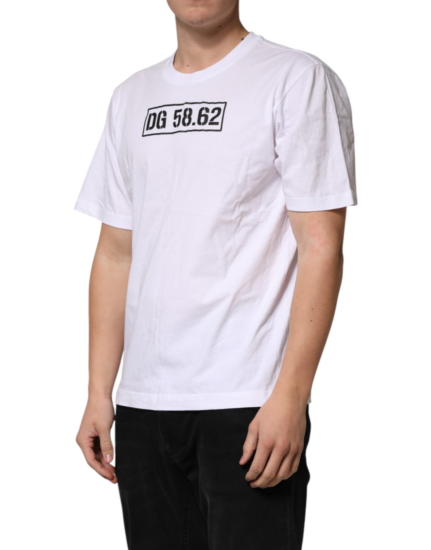 Dolce & Gabbana White Graphic Cotton Men Crew Neck T-shirt